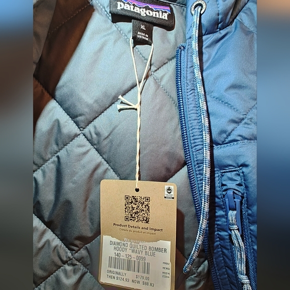 Patagonia Diamond Quilted Bomber Hoodie – Wavy Blue – Size XL – New with Tags - Picture 2 of 5